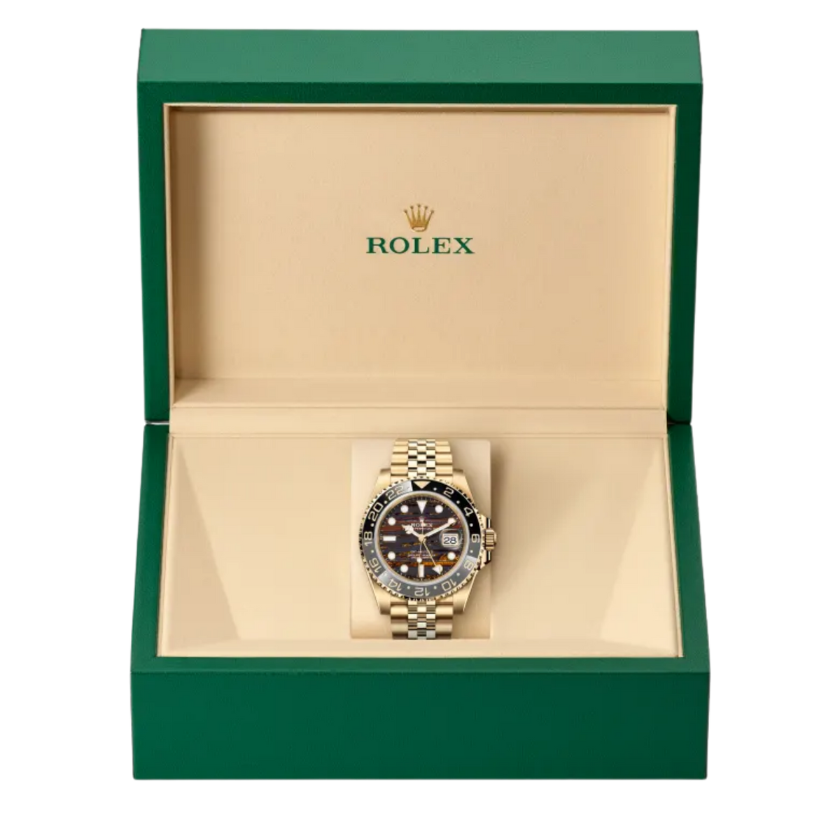 GMT-Master II 40mm Yellow Gold Tiger Iron Dial Jubilee 126718GRNR