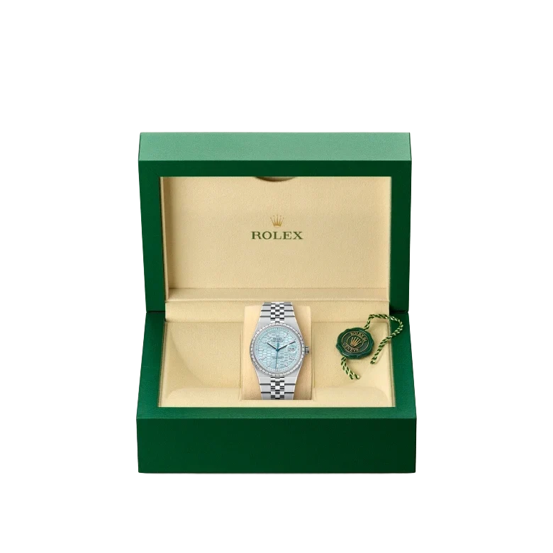 Land-Dweller Oyster 40mm Platinum & Diamonds Ice Blue Honeycomb Motif Dial M127386TBR-0001