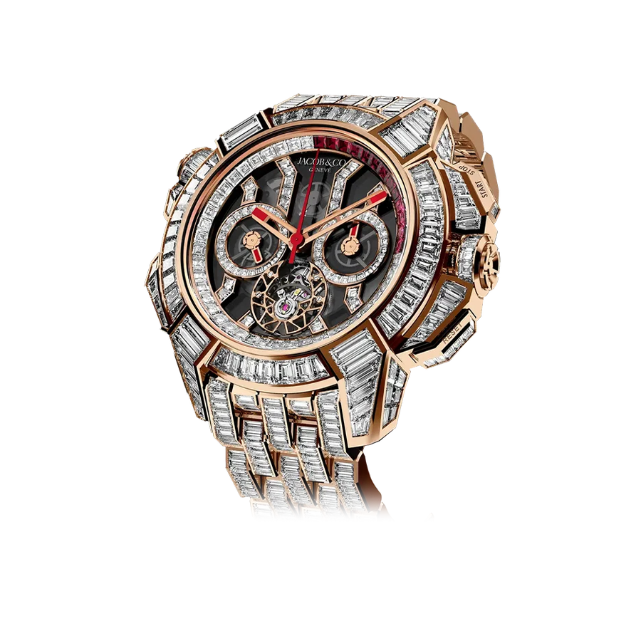 Epic X Chrono Tourbillon Baguette 47mm EC380.40.BD.BD.A40BD Rose Gold Baguette Diamonds Rubies