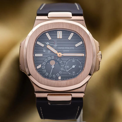 Nautilus 40mm 5712R-001 Moon Phase Power Reserve Rose Gold Brown Dial Leather Strap