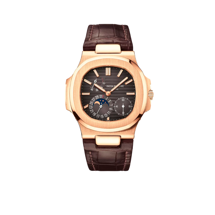 Nautilus 40mm 5712R-001 Moon Phase Power Reserve Rose Gold Brown Dial Leather Strap
