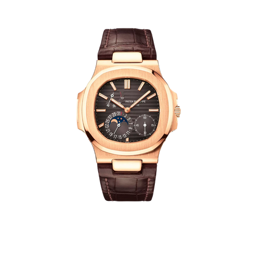 Nautilus 40mm 5712R-001 Moon Phase Power Reserve Rose Gold Brown Dial Leather Strap