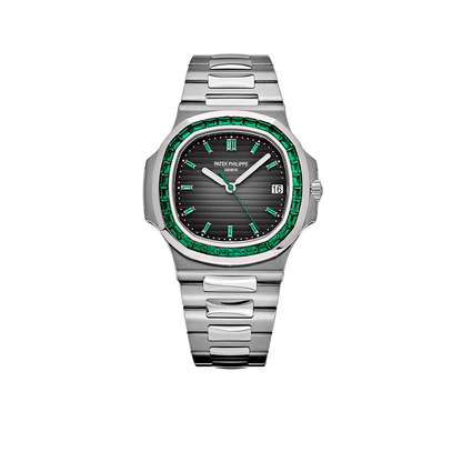 Nautilus 40mm 5711/113P-001 Platinum Charcoal Gray Dial Emerald Bezel
