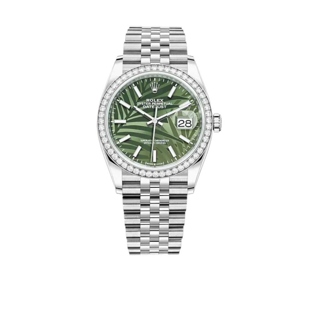 Rolex Datejust 36 M126284RBR-0039 – Olive Green Palm Motif Dial Diamond Bezel