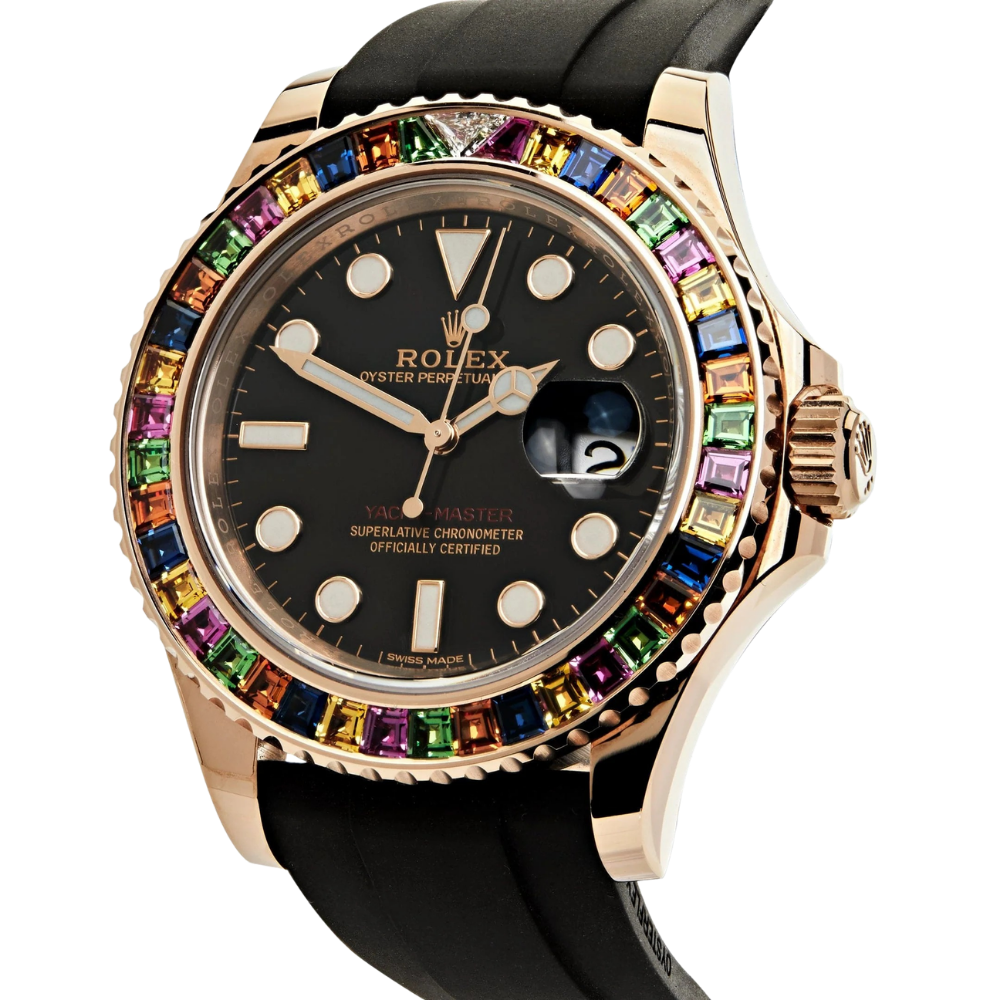 Yacht-Master 40 116695SATS Rose Gold Black Dial Rainbow Bezel