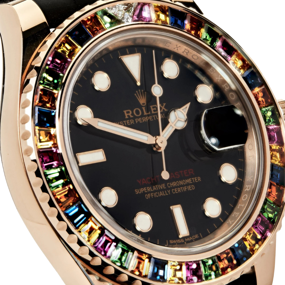 Yacht-Master 40 116695SATS Rose Gold Black Dial Rainbow Bezel