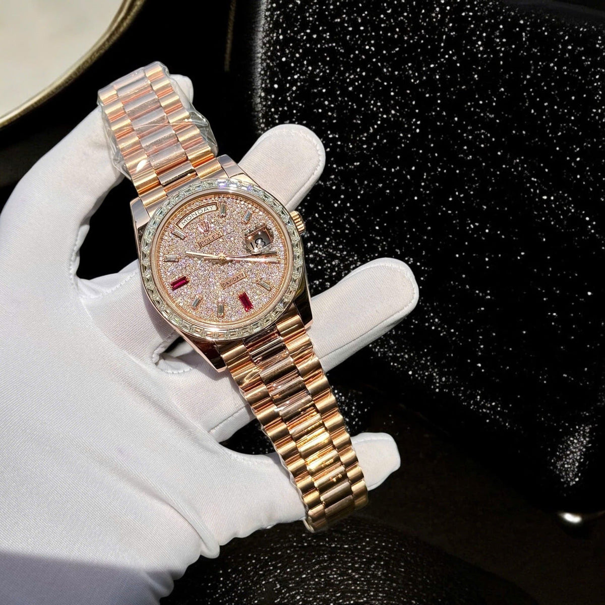 Rolex Day-Date 40mm Diamond Paved Ruby Dial