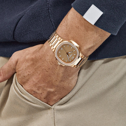 Nautilus Ladies 35mm 7118/1200R-010 Rose Gold Golden Dial Diamond Bezel
