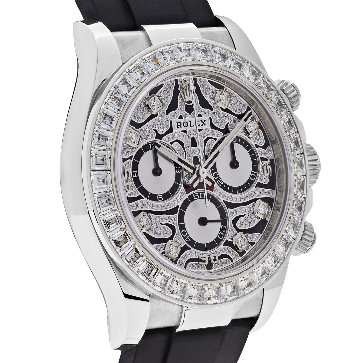 Cosmograph Daytona Eye of the Tiger 40mm 116589TBR White Gold Baguette Diamond Bezel Tiger Pavé Diamond Dial